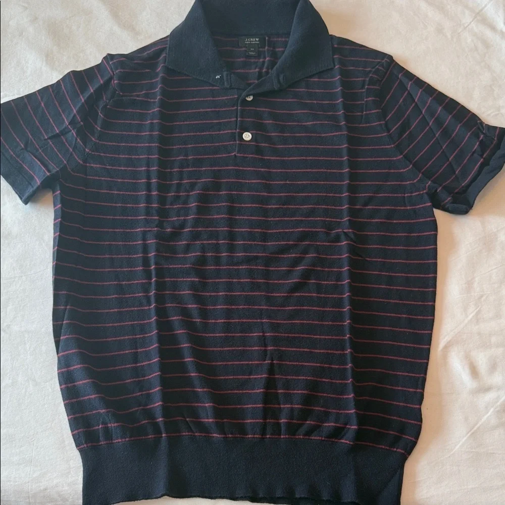 J. Crew Navy and Red Striped Italian Polo Shirt